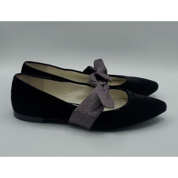 1901 Ladies Black Velvet Flats with Fabric Bows Size 9 M - Picture 7 of 11